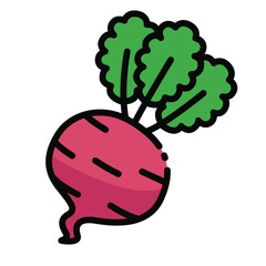 Flat icon of a beet with green leaves