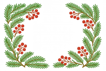 Christmas holiday border frame with fir tree branches and red holly berries, festive winter season illustration