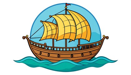 Cartoon ship on waves (1)
