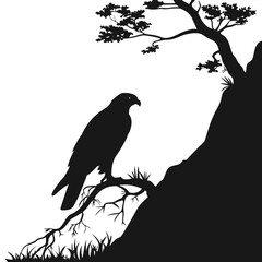Falcon resting on cliff ledge silhouette