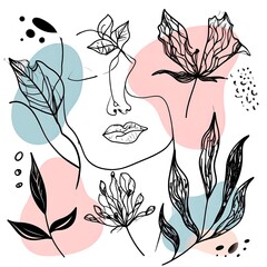 Abstract face with leaves and shapes