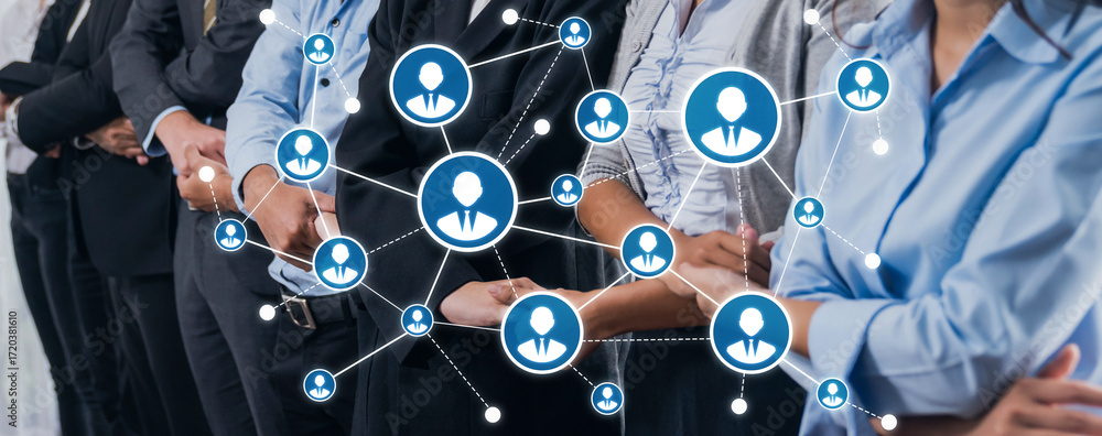 Poster a visual representation of networking with professionals standing together, symbolizing connection a