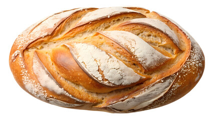 Freshly baked loaf of bread isolated on transparent background, a goldencrusted delight with a soft, airy interior, perfect for sandwiches and toast, a staple food