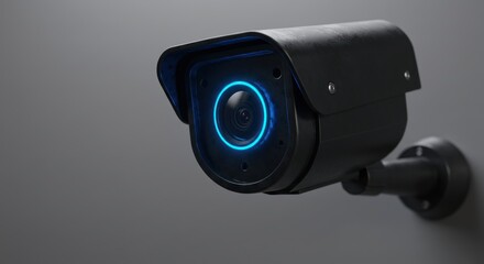 Security camera in front of a digital globe against a dark background.