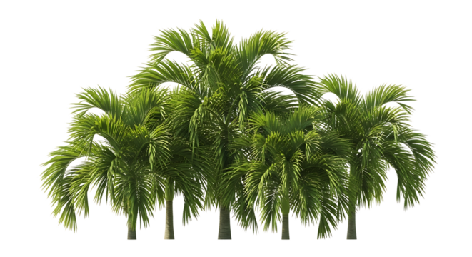 Cluster of Tropical Palm Trees with Green Fronds foliage