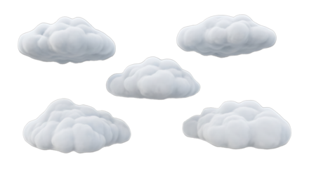 Five Fluffy White Clouds on Black Background weather