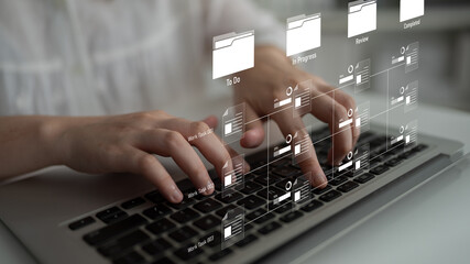 Task workflow system showing document progress through stages. Task tracking improves productivity, ensures visibility, task tracking supports planning, and task tracking manages status. Latch