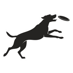 Dog running with frisbee silhouette