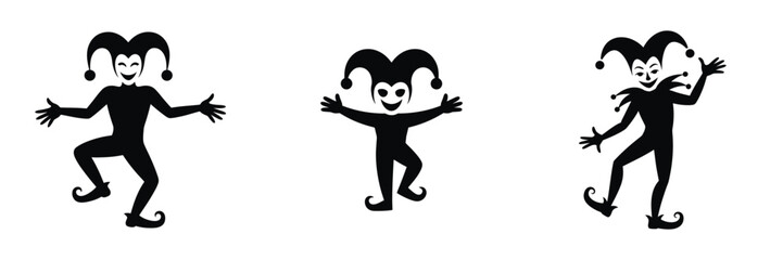 Creepy Halloween Jester Silhouettes – Spooky Clown Vector Icons, Evil Joker Clipart, Horror Harlequin Characters for Halloween Design, Haunted Graphics, and Costume Party Themes