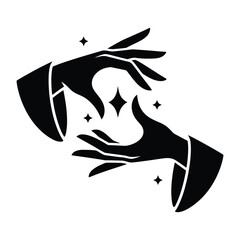 Mystical Witch Hands with Sparkles Vector – Halloween Magic Silhouette Clipart, Spooky Spellcasting Illustration for Witchcraft Designs, Occult Art, and Magical Halloween Décor