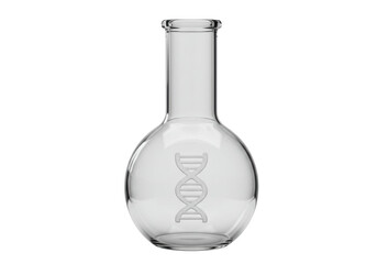 Isolated volumetric flask featuring a DNA double helix inside, medicine, science, research