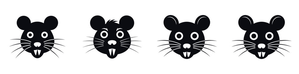 Creepy Rat Faces Vector Set for Halloween – Scary Rodent Silhouettes, Spooky Mouse Head Icons, Dark Animal Clipart for Haunted Night, Horror Decor, and Halloween Design Projects