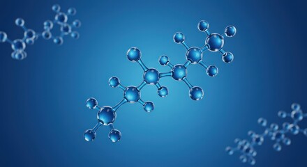 Molecular structures are depicted on a blue gradient background.