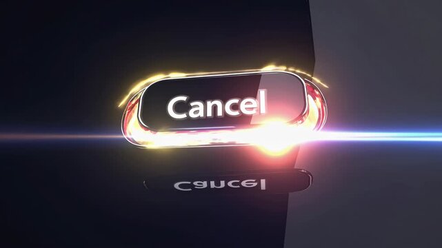 A shiny glowing cancel button with dramatic lens flare symbolizes final rejection a critical error message or point of no return this is a critical alert