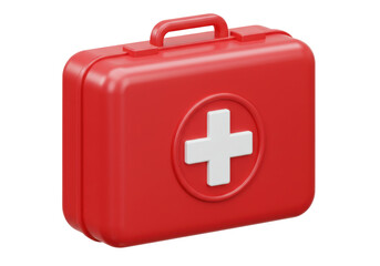 Obraz premium Isolated red first aid kit with handle, safety medical case for emergency care supplies