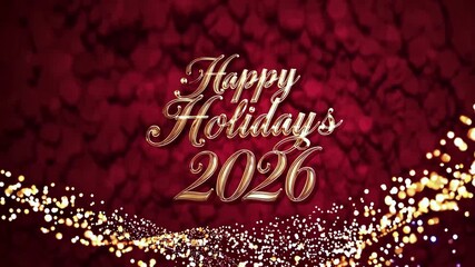 Happy Holidays 2026 greeting card with elegant gold text on a festive red background this beautiful design is perfect for christmas new year celebrations - Powered by Adobe