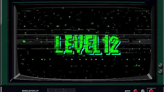 The message Level 12 glows on a vintage computer monitor this retro gaming scene on an old CRT screen evokes nostalgia for classic eighties and nineties tech
