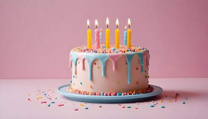Festive Birthday Cake with Lit Candles