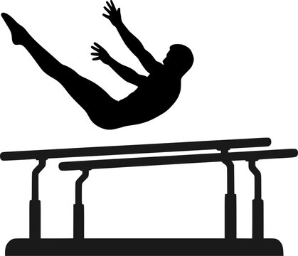 Gymnast Parallel Bars Dismount Silhouette Vector, Minimal Black and White Sports Design