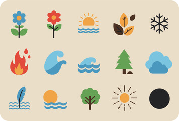 Naklejka premium Nature Elements Icons: Flat Design