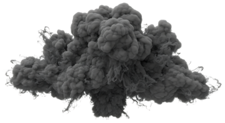 Large Gray Smoke Explosion Cloud on Black Background