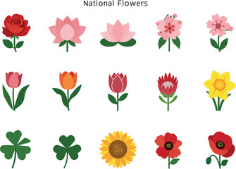 National Flowers: Flat Icon Set