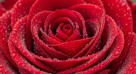 Close up of a red rose with water droplets, a symbol of love