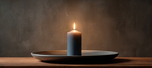 Single Candle Flame in Still Darkness