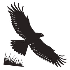 Falcon diving toward field silhouette