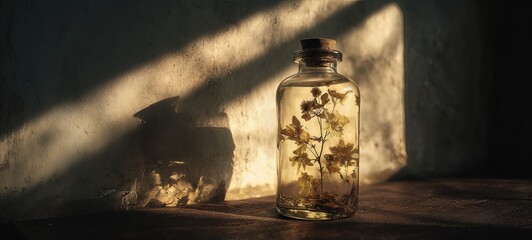 Dried Flowers in Glass Bottle with Sunlight