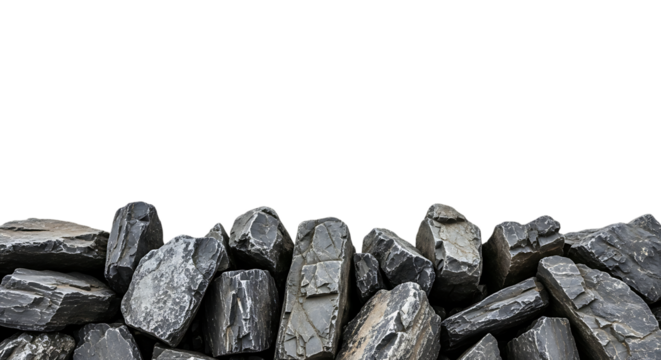 Pile of Dark Grey Rough Rocks Against Black stones - Powered by Adobe