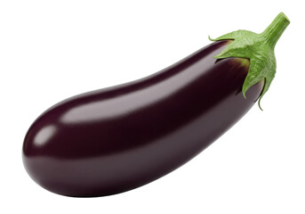 Isolated ripe eggplant showing its stem calyx on a plain surface, ingredient for cooking