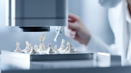 Scientist examining coral samples under a microscope in a laboratory setting