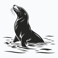 Seal floating in open water silhouette