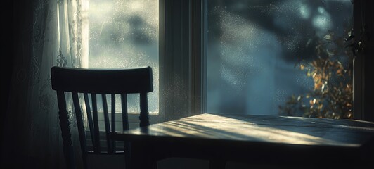 Sunbeams Through Window Over Quiet Wooden Chair