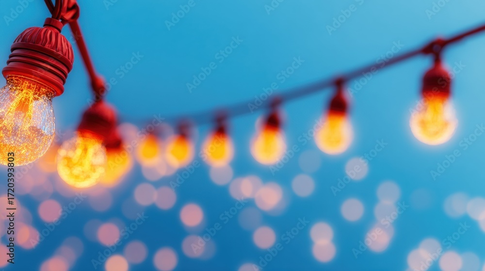 Poster beautiful string lights create a cozy atmosphere in the evening sky