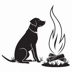 Dog sitting by campfire silhouette