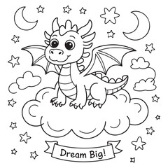 cute little dragon Coloring
Pages with Black and white
vector illustration