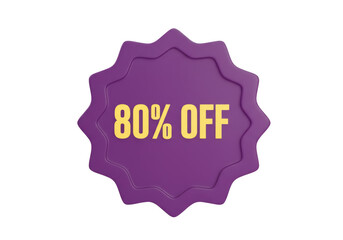 Isolated purple price tag, 80% off, discount badge with wavy decorative star shape