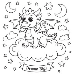 cute little dragon Coloring
Pages with Black and white
vector illustration