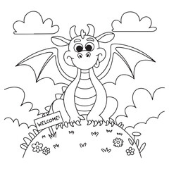 little dragon Coloring
Pages with Black and white
vector illustration