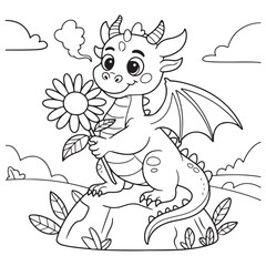 cute little dragon Coloring
Pages with Black and white
vector illustration