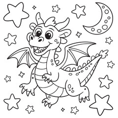 cute little dragon Coloring
Pages with Black and white
vector illustration