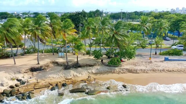 Drone video of Condado beach during the day