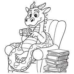 cute little dragon Coloring
Pages with Black and white
vector illustration