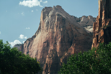 Close-up of a striking cliff face highlighting the layers of geological history.