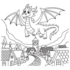 cute little dragon Coloring
Pages with Black and white
vector illustration