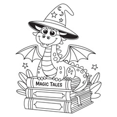 cute little dragon Coloring
Pages with Black and white
vector illustration
