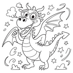 cute little dragon Coloring
Pages with Black and white
vector illustration
