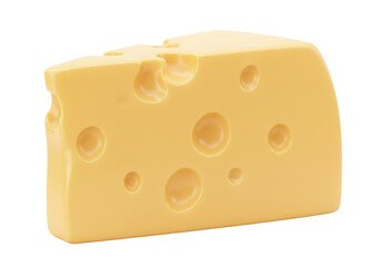 Isolated block of Swiss cheese, classic yellow snack with holes for menu, label or recipe